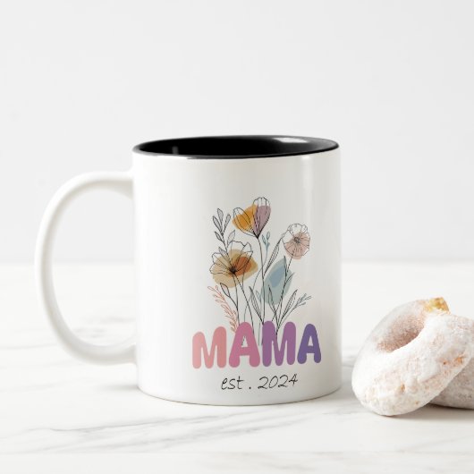 Mama Est 2024 Mothers Day Tweekleurige Koffiemok (Met donut)