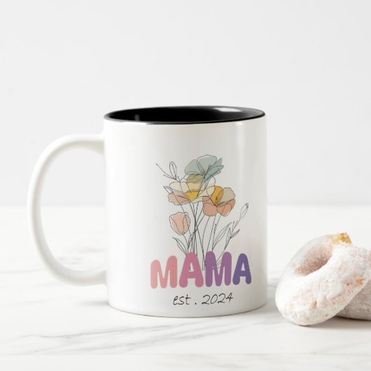 Mama Est 2024 Mothers Day Tweekleurige Koffiemok (Met donut)