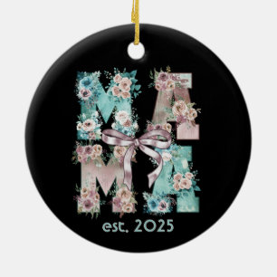 Mama Est. 2025 Floral Boho Typography Art Keramisch Ornament
