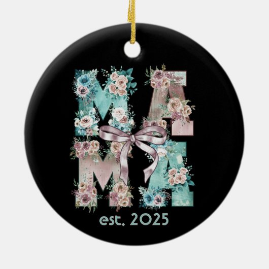 Mama Est. 2025 Floral Boho Typography Art Keramisch Ornament (Achterkant)