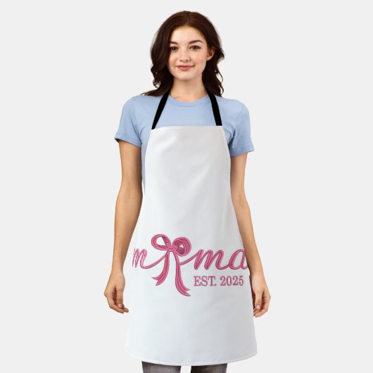 Mama Est 2025 Hot Pink Bow Coquette Moederdag Schort (Gedragen)