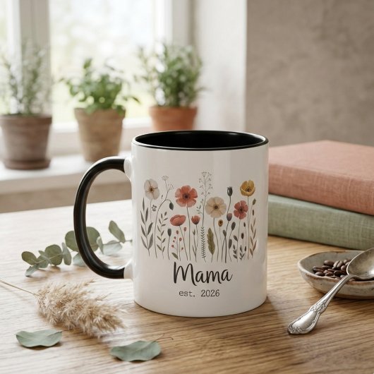 Mama Est Bloem Jaar Botanische Wilde Bloem Kunst Mok