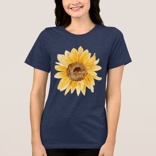 Mama Est Cute Zonnebloem Tri-Blend Shirt (Voorkant)
