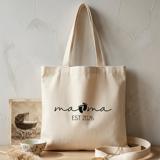 Mama Est Jaar Schoon Minimaal Script Voetafdruk Ku Tote Bag
