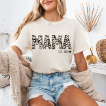 Mama Est TShirt Leopard Print, Aangepaste Mama Est