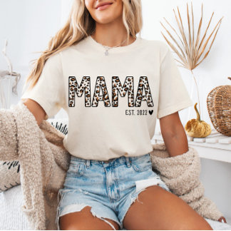 Mama Est TShirt Leopard Print, Aangepaste Mama Est