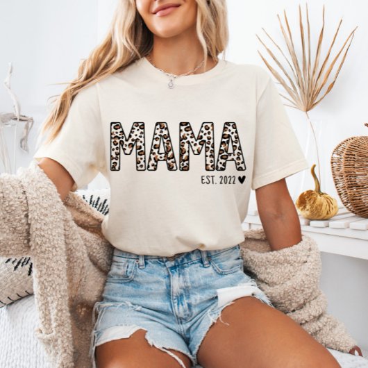 Mama Est TShirt Leopard Print, Aangepaste Mama Est