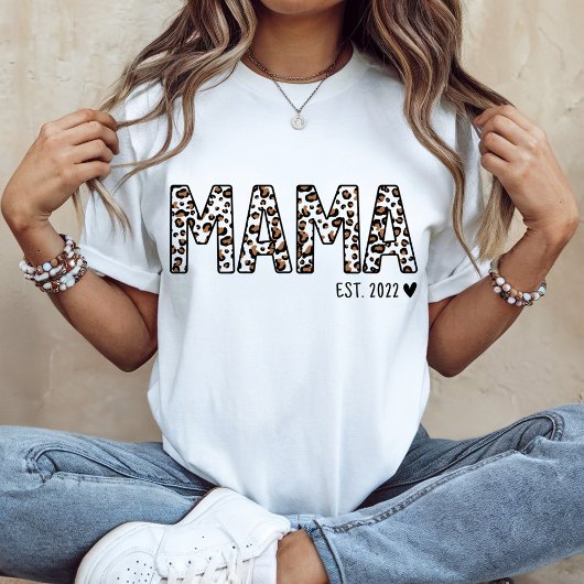 Mama Est TShirt Leopard Print, Aangepaste Mama Est