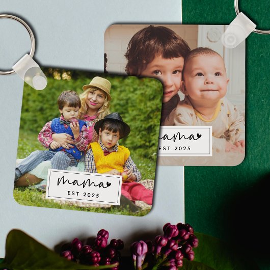 Mama Established Year Simple Photo Personalized Sleutelhanger