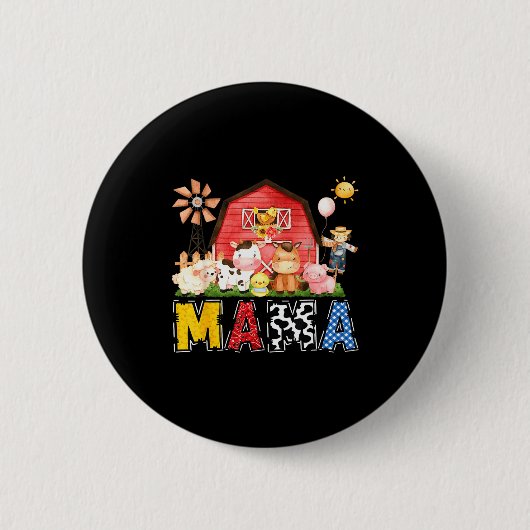 Mama Farm Cow Birthday Boy Matching Family Party Ronde Button 5,7 Cm (Voorkant)