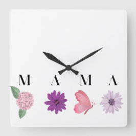Mama Floral and  Elegant Gift for Mom Vierkante Klok