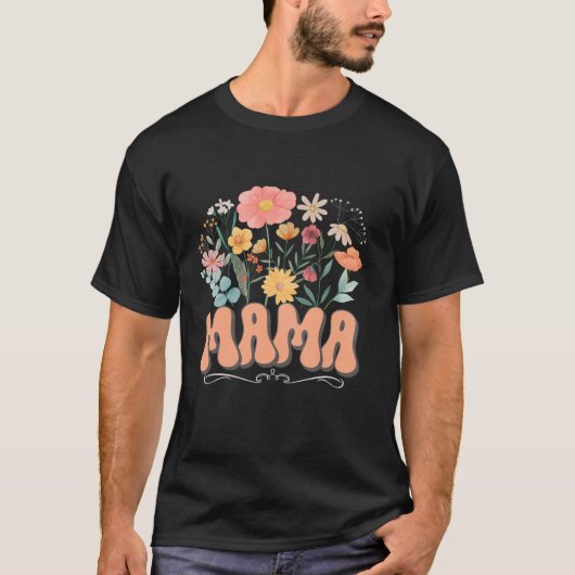 Mama Floral Daisy Hippie Groovy Wildflower Funny M T-shirt (Voorkant)