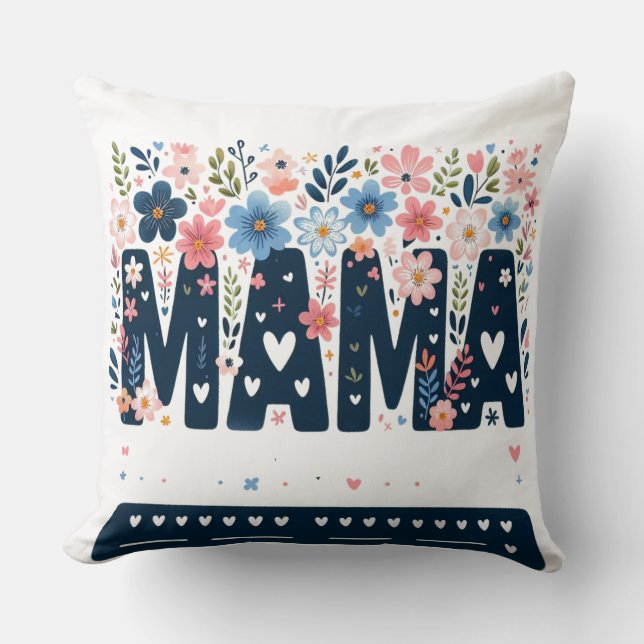 Mama Floral Heart – Boho Chic Mom Design Kussen (Voorkant)