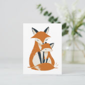 Mama Fox & Pup Woodland Dieren Schattige Briefkaart (Staand voorkant)