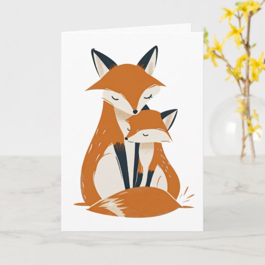 Mama Fox & Pup Woodland Moederdag Foto Kaart (Gele Bloem)