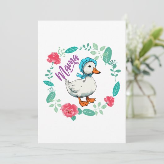 Mama Gans en Bloemen voor Moederdag Kaart (Staand voorkant)