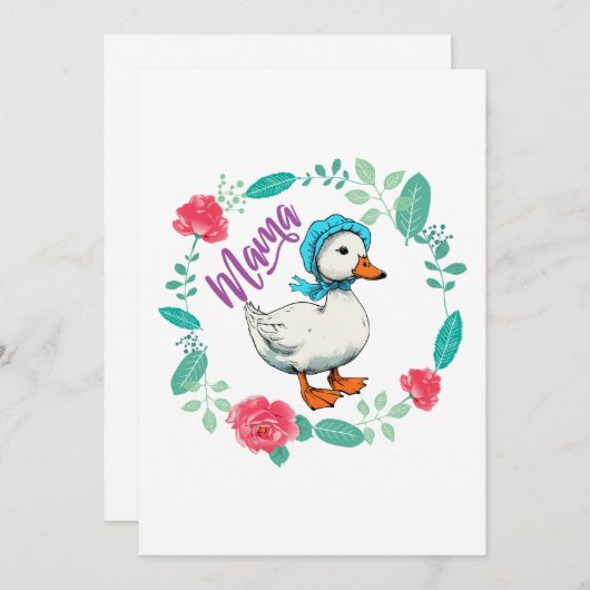 Mama Gans en Bloemen voor Moederdag Kaart (Voorkant / Achterkant)