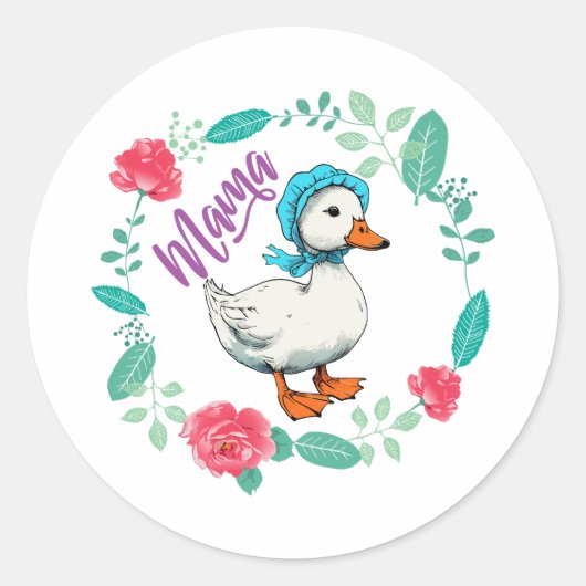 Mama Gans en Bloemen voor Moederdag Ronde Sticker (Voorkant)