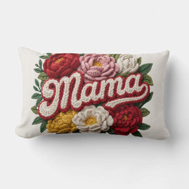 "Mama" Gebloemde Gehaakte Kussen – Moederdag – Cad (Voorkant)