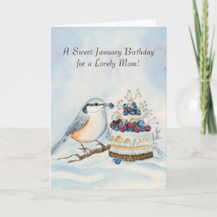 Mama Gelukkige Januari Verjaardag Rode Borst Vogel Kaart