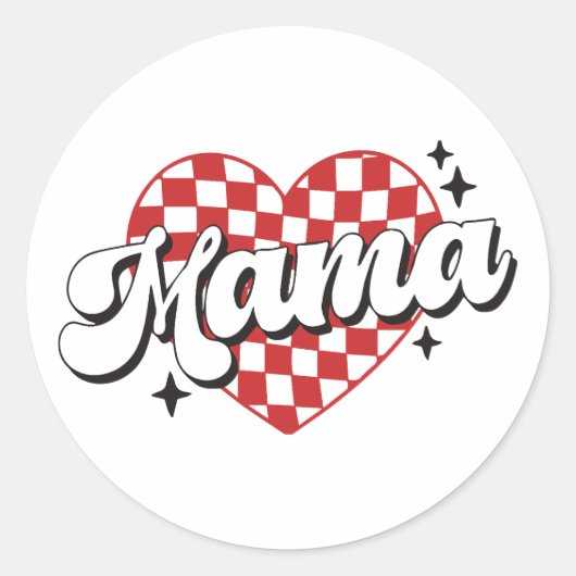 Mama geruit hart ronde sticker (Voorkant)