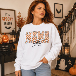 Mama Geruite Boog Halloween Vleermuizen Typografie Trui