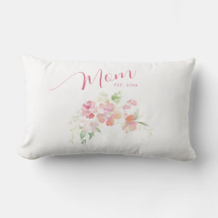 Mama Gevestigd Blush Roze Bloemen Waterverf Wit Kussen