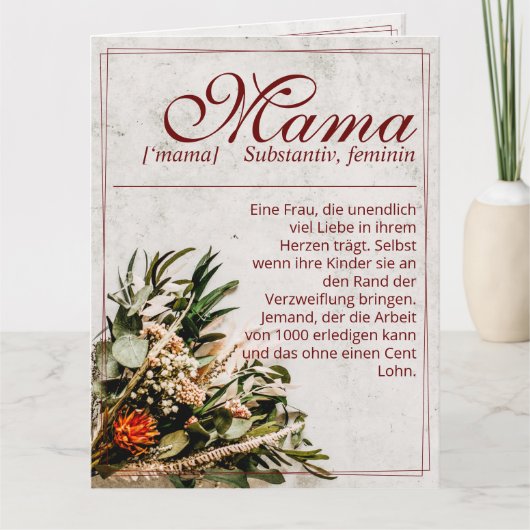 Mama - gewoon onvervangbaar - Boeket Kaart (Voorkant)