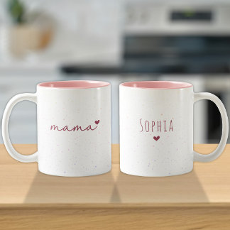 Mama Gift From Kids | Love Name Pink Heart  Tweekleurige Koffiemok