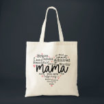 Mama Gift Mam Manuscript Inspioneert Harten Tote Bag<br><div class="desc">Een speciale mama's gave voor Moederdag met liefhebbende scripted woorden en roze harten maakt het perfecte hoopje voor mama.</div>