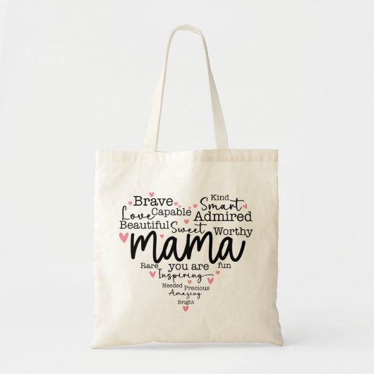 Mama Gift Mam Manuscript Inspioneert Harten Tote Bag (Voorkant)