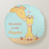 Mama Giraffe en Baby Kalf Slaapkamer Decoratie Rond Kussen (Voorkant)