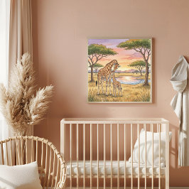 Mama Giraffe en Calf-kinderdagverblijf Poster