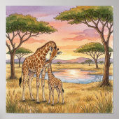 Mama Giraffe en Kalveren Nursery Poster (Voorkant)