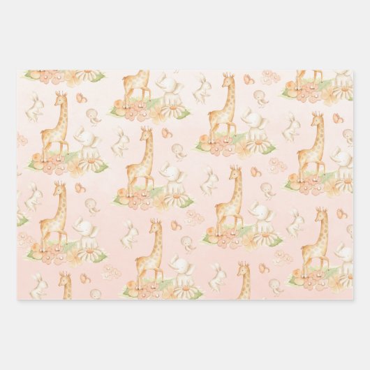 Mama Giraffe met Baby en vrienden Blush Pink Inpakpapier Vel (Voorkant 3)