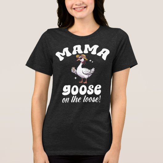Mama Goose op de losse Gekke moeder Tri-Blend Shirt (Voorkant)