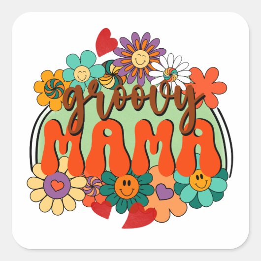 Mama Groovy Bloemen, Bloemen Retro Moederschap Vierkante Sticker (Voorkant)
