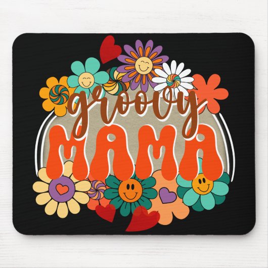 Mama Groovy Bloemen, Kleurrijke Boho Moederdag Muismat (Voorkant)