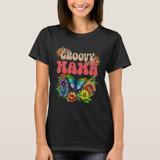 Mama Groovy Floral, de dag van de retromoeders T-shirt (Voorkant)