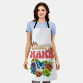 Mama Groovy Floral, Hippie Kleurrijke moeder Schort (Gedragen)