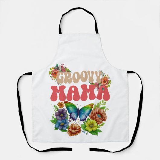 Mama Groovy Floral, Hippie Kleurrijke moeder Schort (Voorkant)
