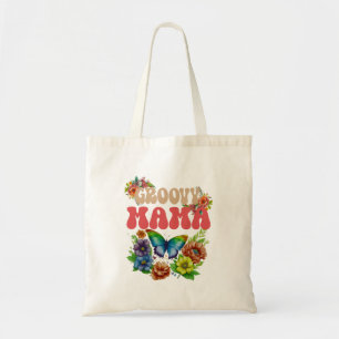 Mama Groovy Floral, moederschap retro Tote Bag