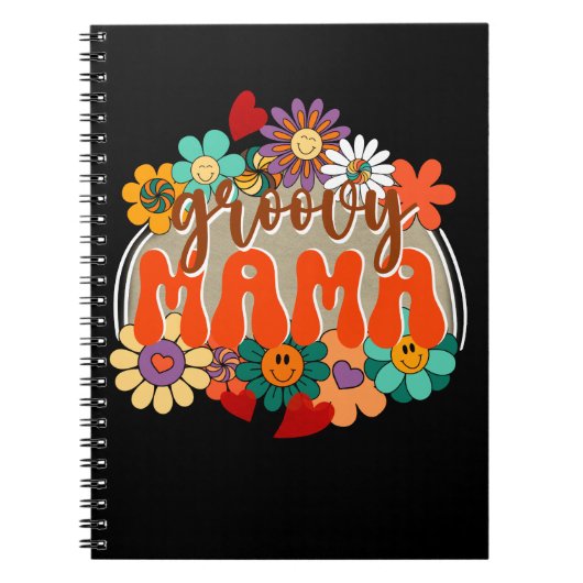 Mama Groovy Floral, Retro Kleurrijke Moederdag Notitieboek (Voorkant)