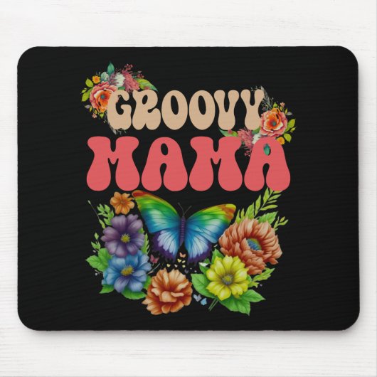 Mama Groovy Floral, Retro Moederdag Kleurrijk Muismat (Voorkant)