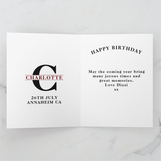 Mama Happy Birthday Monogram Naam Jaar Roze Groot Kaart (Binnen)