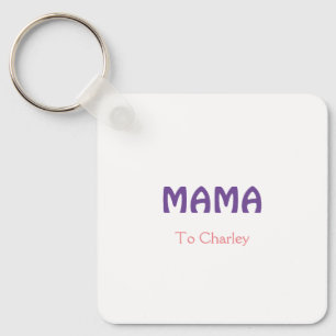 Mama Happy Mothers retro paars voegt naamtekst vin Sleutelhanger