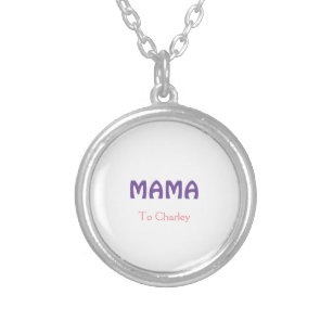 Mama Happy Mothers retro paars voegt naamtekst vin Zilver Vergulden Ketting