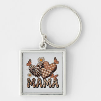 Mama Hart Luipaardprint Zilveren Sleutelhanger