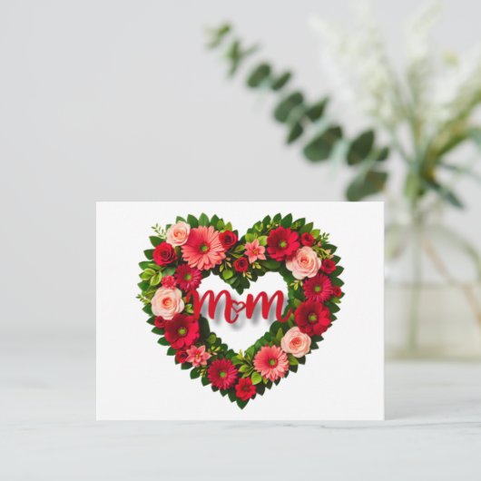 "Mama" Hartvormige Krans van Bloemen Briefkaart (Staand voorkant)