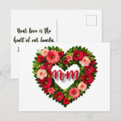 "Mama" Hartvormige Krans van Bloemen Briefkaart (Voorkant / Achterkant)